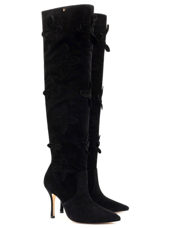 Larroudé Shoes - Larroude Julia Women's Suede Tall Knee High Heel Boots Black Size 7.5